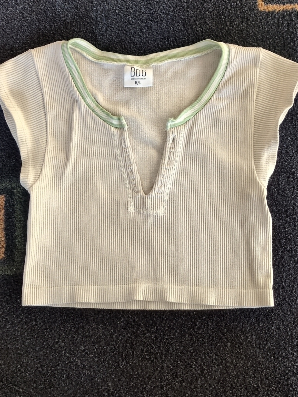 BDG Kids Cream Ribbed Short Sleeve Tee with Mint Trim